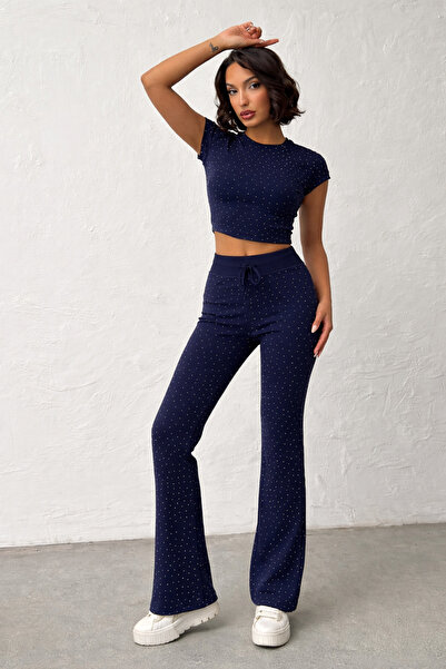 veres Elora Σετ μπλουζάκι και κολάν σε σκούρο μπλε πέτρινο χρώμα με ισπανικό ...