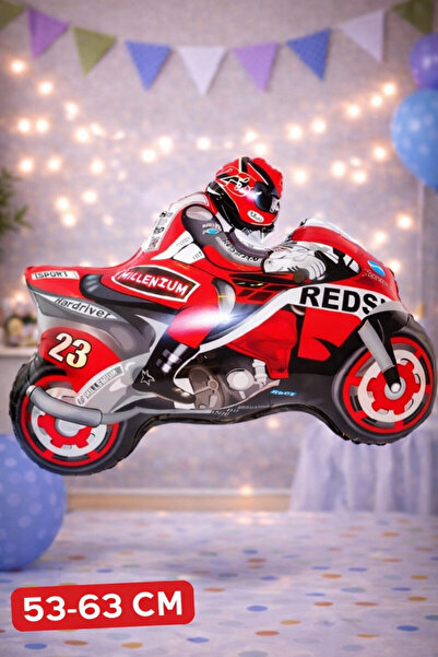 Baloncu Nene Büyük Kırmızı Yarış Motoru Folyo Balon Doğum Günü Helyum Doğum G...