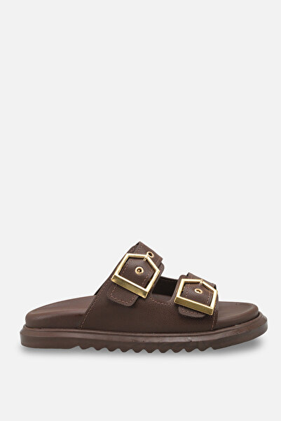 DELSOLERA Women's Brown Skin Stylish Double Buckle Daily Orthopedic Comfortab...