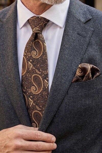 Kravatkolik Κλασική γραβάτα με μοτίβο σάλι σε μπλε ναυτικό χρώμα με μαντήλι K...