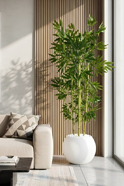 Cihan Çiçekçilik Yapay Yapraklı Bambu Ağacı 4 Bambulu 170 Cm 27*33 Küre Saksı