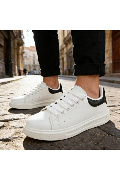 Tmall Pantofi sport bărbătești, din piele ecologică, B4074, alb cu negru
