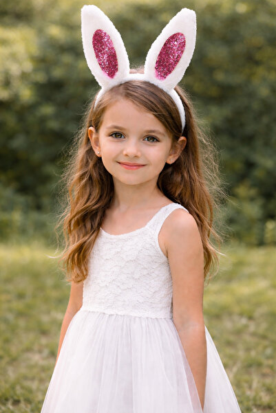 Big Party Λούτρινο αυτί κουνελιού ροζ γκλίτερ κορώνα λευκό