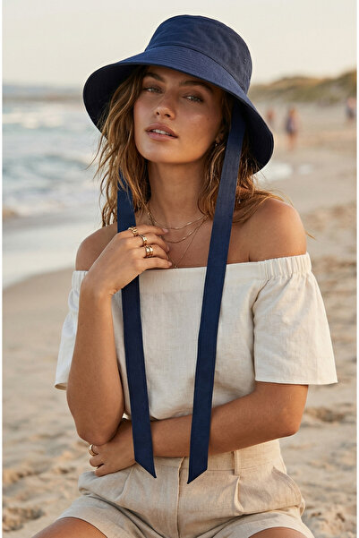 Luminos Butik Καπέλο μπακέτας με λεπτομέρεια με κορδόνια σε μπλε ναυτικό χρώμ...