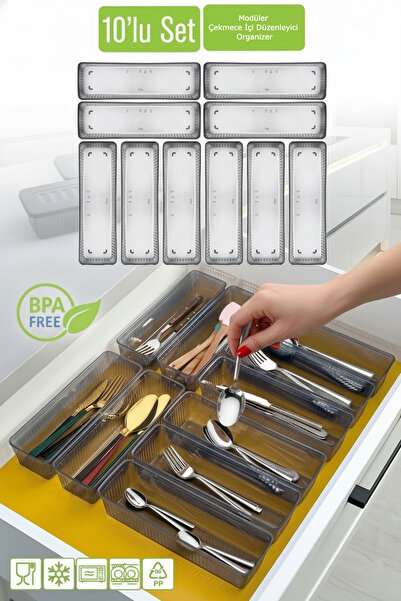 VİGENTİNO 10’lu Modüler Kaşıklık Seti - Mutfak Düzenleyici Çekmece İçi Organizer