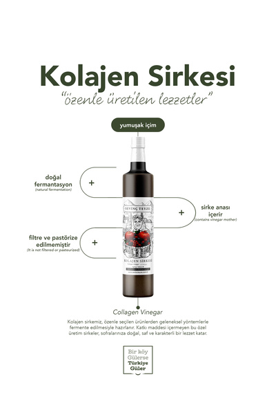 Sevinç Teyze Kolajen Sirkesi, Collagen Vinegar 500ml - Elma Sirkesi, Nar Sirk...