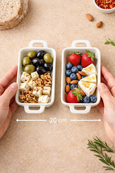 ARVALE Loga 2 Li Sunum Servis Tabağı 20 CM Desenli Kulplu Tabak Kayık