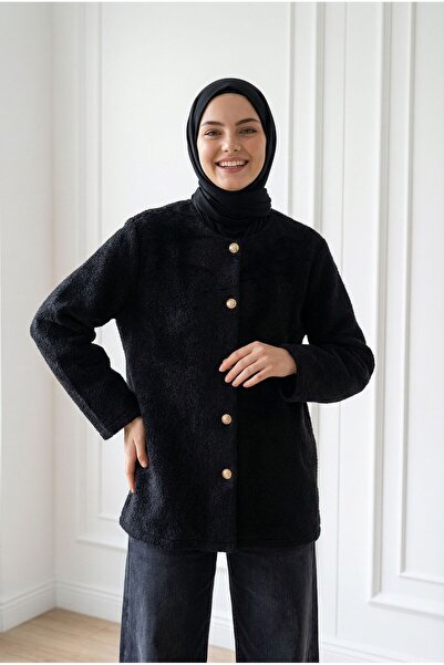 BENAHOLL Μπουφάν Angora με μεταλλικά κουμπιά Dacia-Front-BN4531 Μαύρο