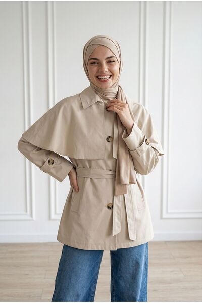 BENAHOLL Κοντή καμπαρντίνα Capinda με κάλυμμα με ζώνη στο μανίκι-Çİ480 Stone