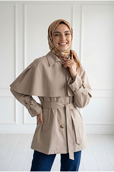 BENAHOLL Κοντή καμπαρντίνα Capinda με κάλυμμα με ζώνη στο μανίκι-Çİ480 Mink