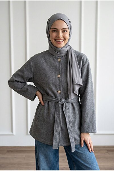 BENAHOLL Μπουφάν Angora με μεταλλικά κουμπιά Dacia-Front-BN4531 Γκρι