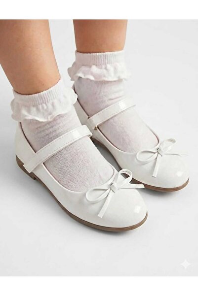 PATİK BEBE Κοριτσίστικες ορθοπεδικές κομψές μπαλαρίνες με φιόγκο, λευκό λουστ...