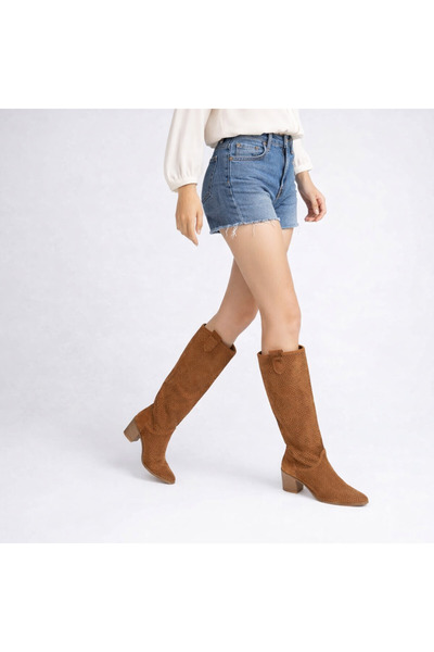 POTEEN Ptc Away Γυναικείες καλοκαιρινές μπότες Western Cowboy με τακούνι-Καφέ