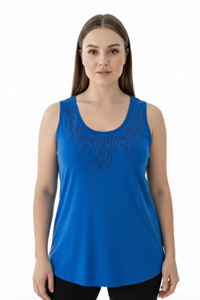 Bİ.GİYSEN Γυναικείο μπλουζάκι μπλε με λαιμόκοψη ποδηλάτου, μεγάλο μέγεθος, με...