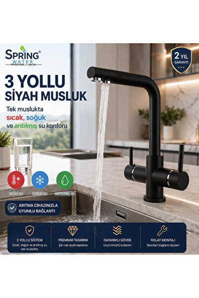 SPRİNG Siyah üç yollu musluk