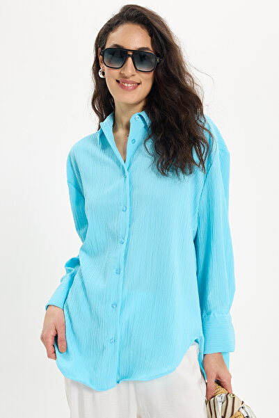 Tudors Γυναικείο oversized Φαρδύ πουκάμισο με λεπτομέρεια με τσέρκιση και μακ...