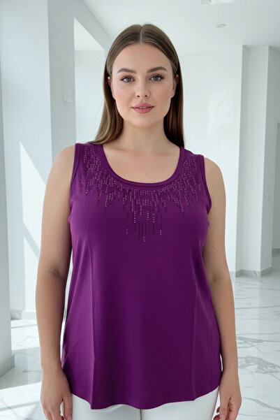 Bİ.GİYSEN Γυναικείο μπλουζάκι με λαιμόκοψη U, μεγάλο μέγεθος, με κεντημένο πέ...