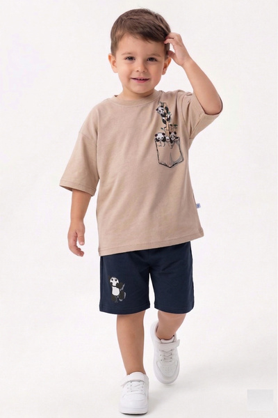 Entel Комплект от 2 бройки за момчета: тениска и капри панталони от 100% паму...