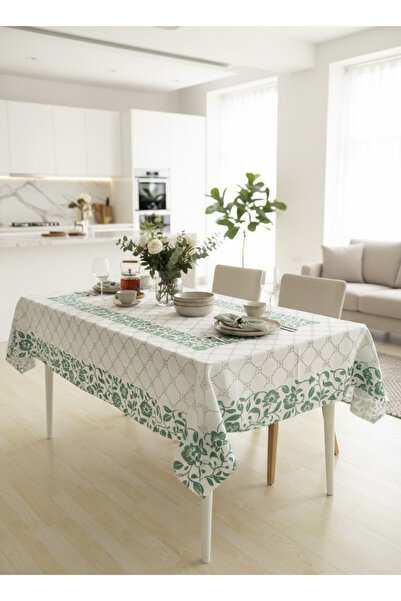 GMhome Dertsiz Kumaş Yeşil Çiçek Desenli Masa Örtüsü 160x220 cm