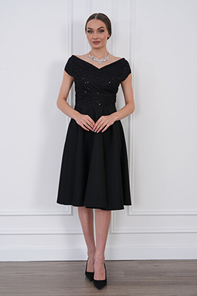 MAG FASHİON Φόρεμα Δαντέλα λι Κάικι διπλό πέτο με λαιμόκοψη χαμηλά στους ώμου...