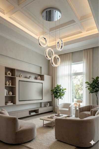 AURA LIGHTING Krom Halka PLF Kristal 4'Lü 3 Renk LED Sarkıt Modern Salon/Antr...