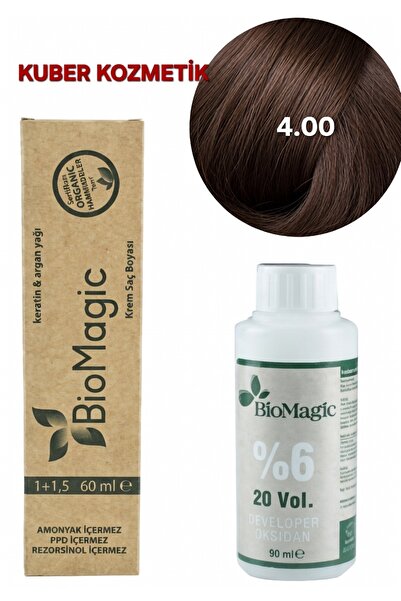 BIOMAGIC 4.00 Orta Kahve Organik İçerikli Amonyaksız Kalıcı Saç Boyası + Oksidan