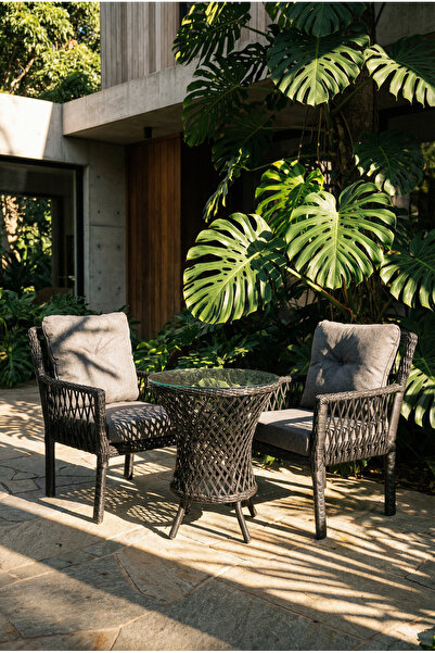 Çavdar Group Alya Raddan 1+1 Bistro Set Minderli 2 Kişilik Raddan Oturma Grub...