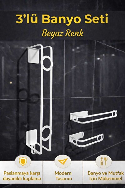Havlu askısı ,Tuvalet kağıtlık,3 ürün birlikte banyo,tuvalet takımı,yapışkanlı,montaj gerektirmez