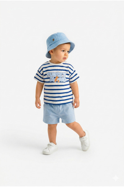 MYZİ STORE Βρεφικό Σετ 3 τεμαχίων για αγόρια με καπέλο, ριγέ μπλουζάκι, σορτς...