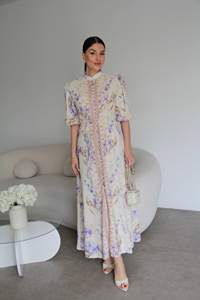 Julidress Φόρεμα ψηλός λαιμός με λεπτή ζώνη και λεπτομέρεια με κουμπιά, Premi...