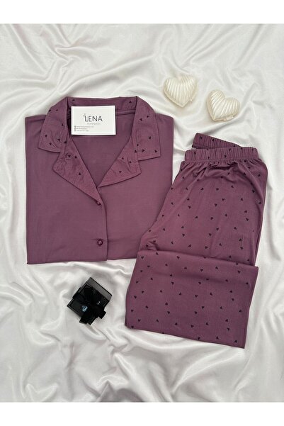 Lena Homewears طقم بيجامة ميلان نسائي بأكمام قصيرة وأزرار