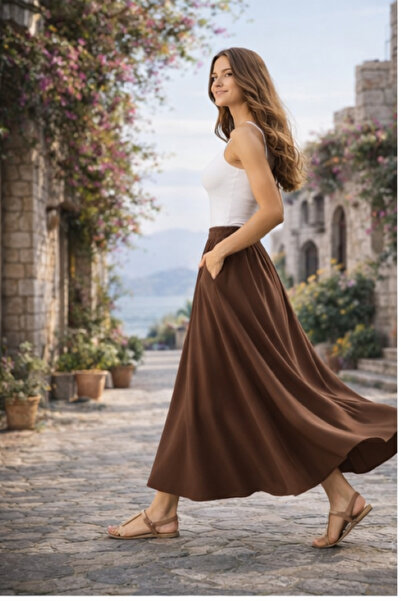 memetti m şekil Γυναικεία φούστα σε χρώμα τούβλο με ελαστική μέση και τσέπες,...