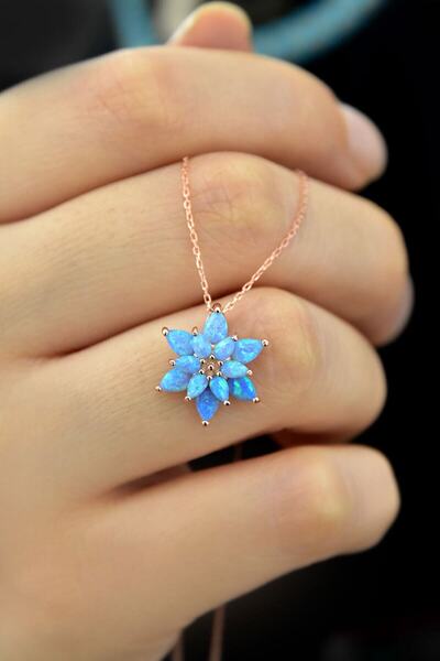 Papatya Silver 925 Ayar Gümüş Turkuaz Doğal Opal Taşlı Lotus Kolye