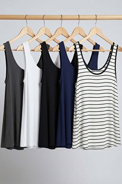 COTENCONCEPT 5 Pieces A-Line Comfortable Fit Basic Thick Strap Athlete T-Shirt