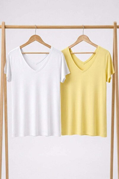 COTENCONCEPT 2 Pieces Front and Back V-Neck Basic T-Shirts