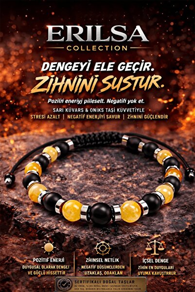 Erilsa Certified Onyx Yellow Quartz Bracelet - 8 mm Natural Stone with Terahe...