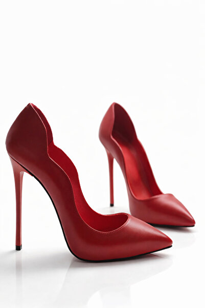 HAYYSHOES LYRA Kırmızı Mat Love Stiletto 1 Cm Gizli Platformlu Kadın Yüksek T...