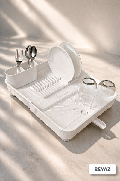 ViZKA Açılır Kapanır Bulaşık Kurutma Sepeti, Sürgülü Tabaklık Bulaşıklık , Beyaz