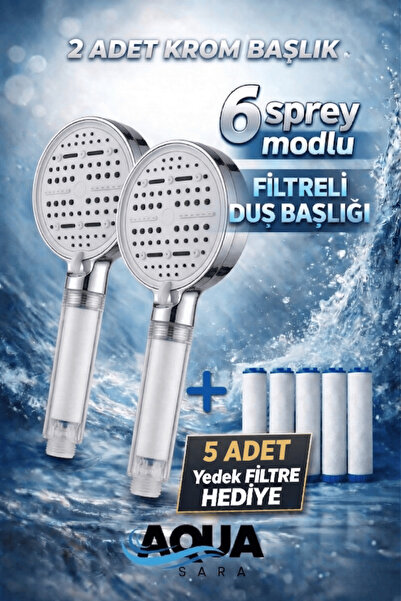 Aqua Sara 2 Adet 6 Fonksiyonlu Filtreli Duş Başlığı (5ADET Yedek Filtre)| Su ...