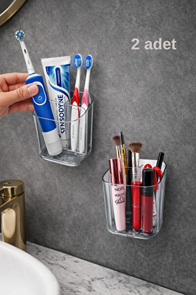 Wober Organizer Diş Fırçalık | Çok Amaçlı Yapışkanlı Banyo Rafı, Masaüstü Düz...