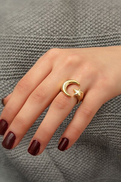 Papatya Silver 925 Ayar Ay Yıldız Gümüş Yüzük.rose.gold.rodaj