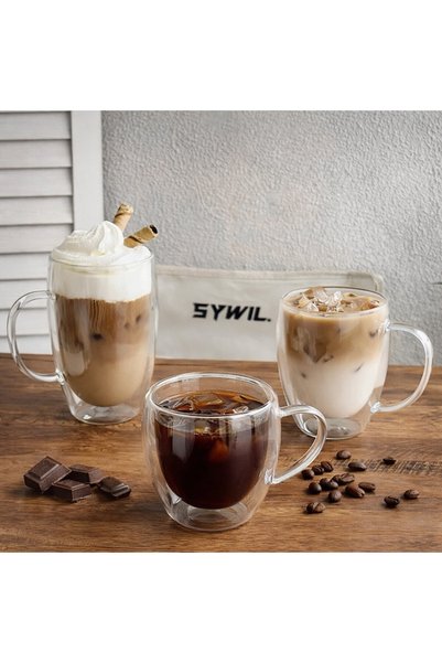 Vivien Home 250 ml Double Glazed Double Walled Glass Mug Home Office Cup Double Layer Heat Insulated: Glass Mug with Handle