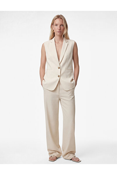 Koton Geniş Yaka Cep Detaylı Kolsuz Düğmeli Viskon Blazer Yelek