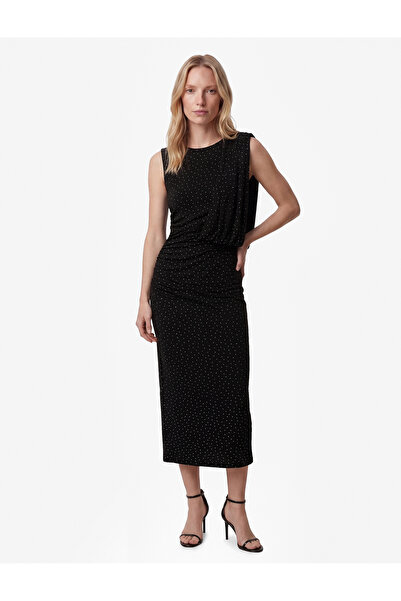 Koton Slim Fit Kolsuz Yuvarlak Yaka Uzun Taşlı Elbise