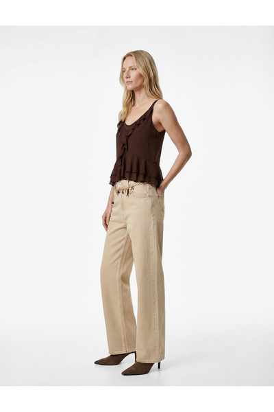 Koton Flywheel Detailed V-Neck Ruffled Strap Blouse