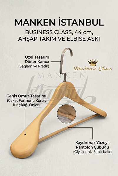 Manken İstanbul 5 Adet Yüksek Kalite 44 Cm Ahşap Askı Ceket Askısı Takım Elbi...