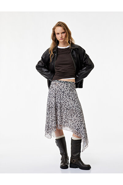 Koton Asymmetrical Cut Slim Fit Midi Leopard Skirt