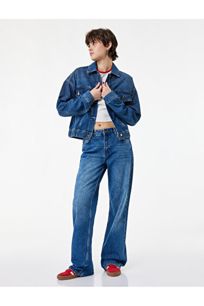 Koton Μακρυμάνικο κλασικό τζιν μπουφάν με κουμπιά και λεπτομέρεια από πέτρα