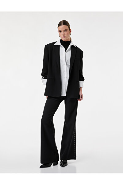 Koton Μακρύ ίσιο φαρδύ παντελόνι με λεπτομέρεια με καρφιά στα πλαϊνά