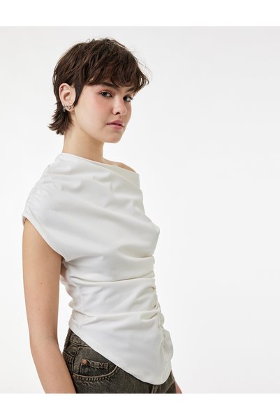 Koton Sleeveless Drape Detailed Asymmetrical T-Shirt